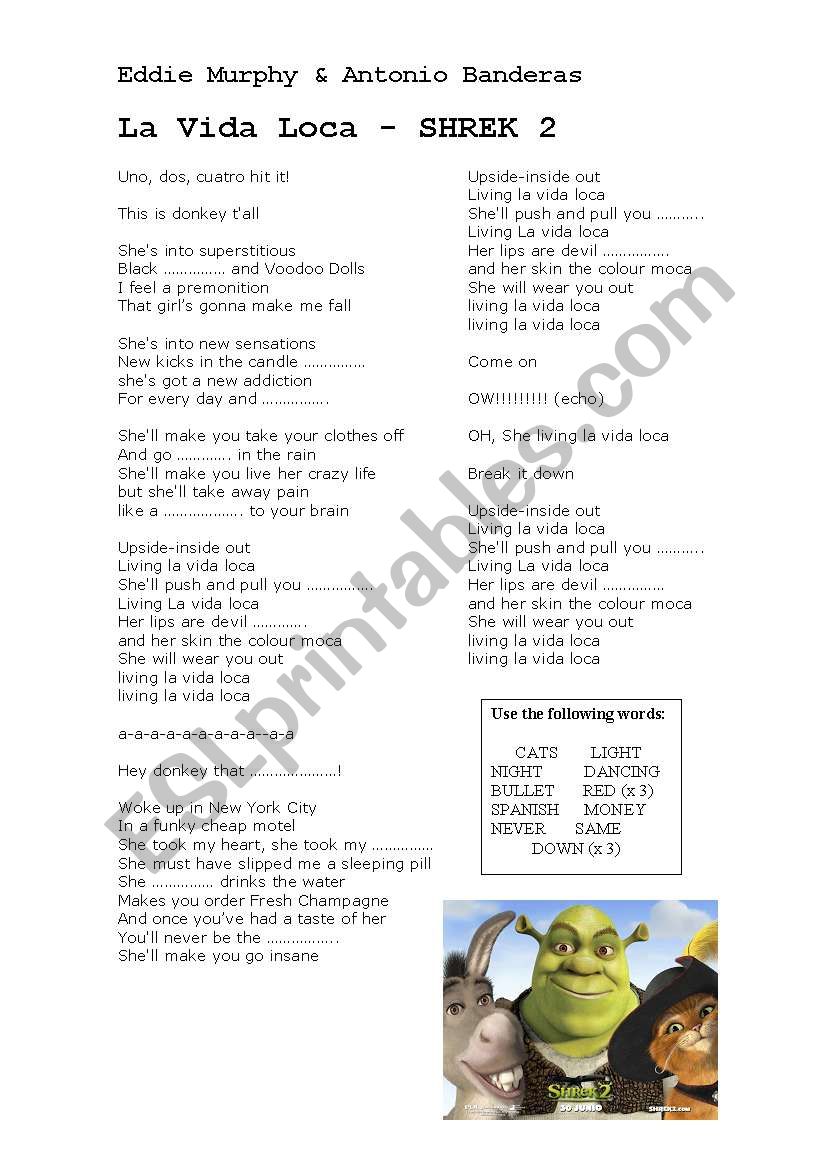 Song Living la Vida Loca worksheet