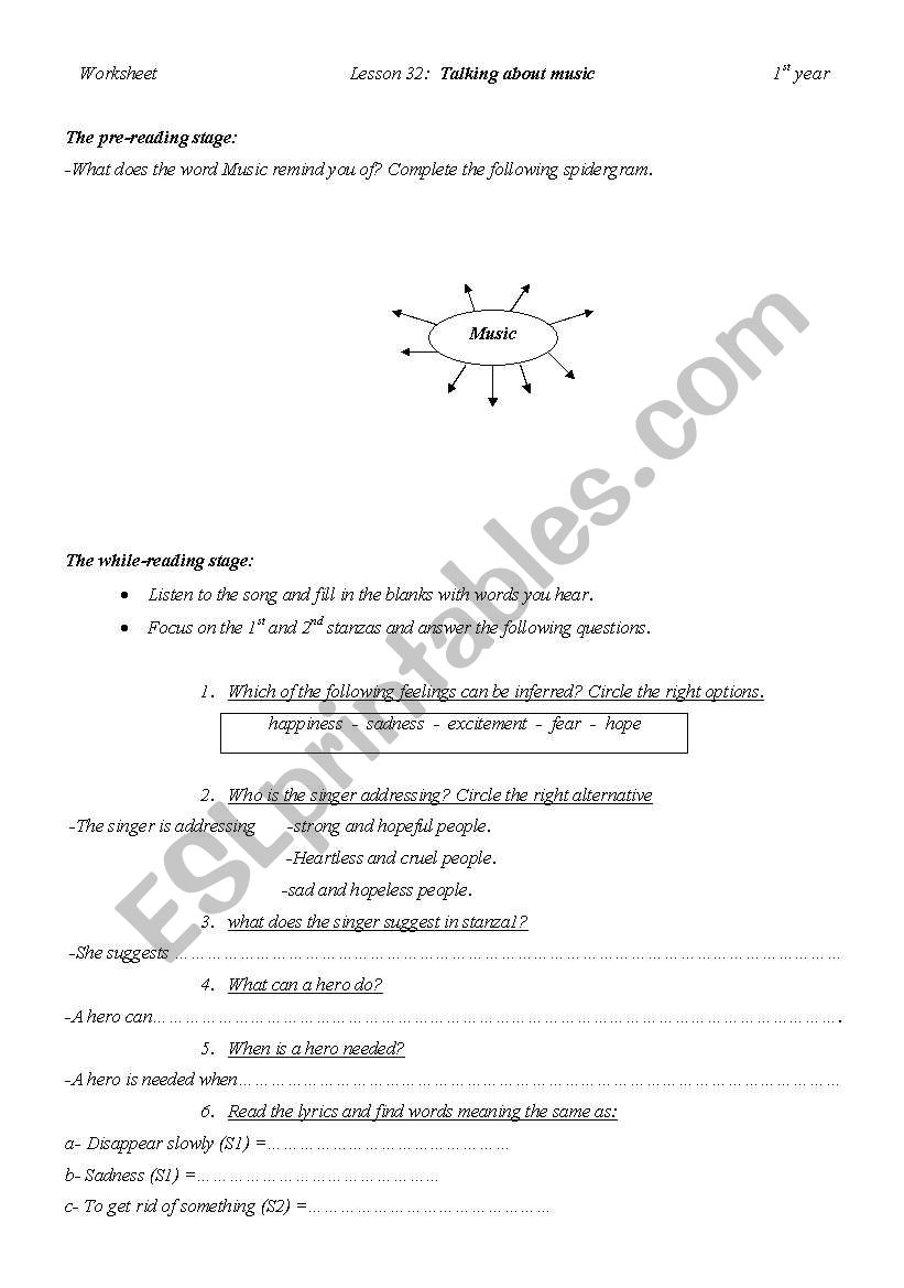 music worksheet