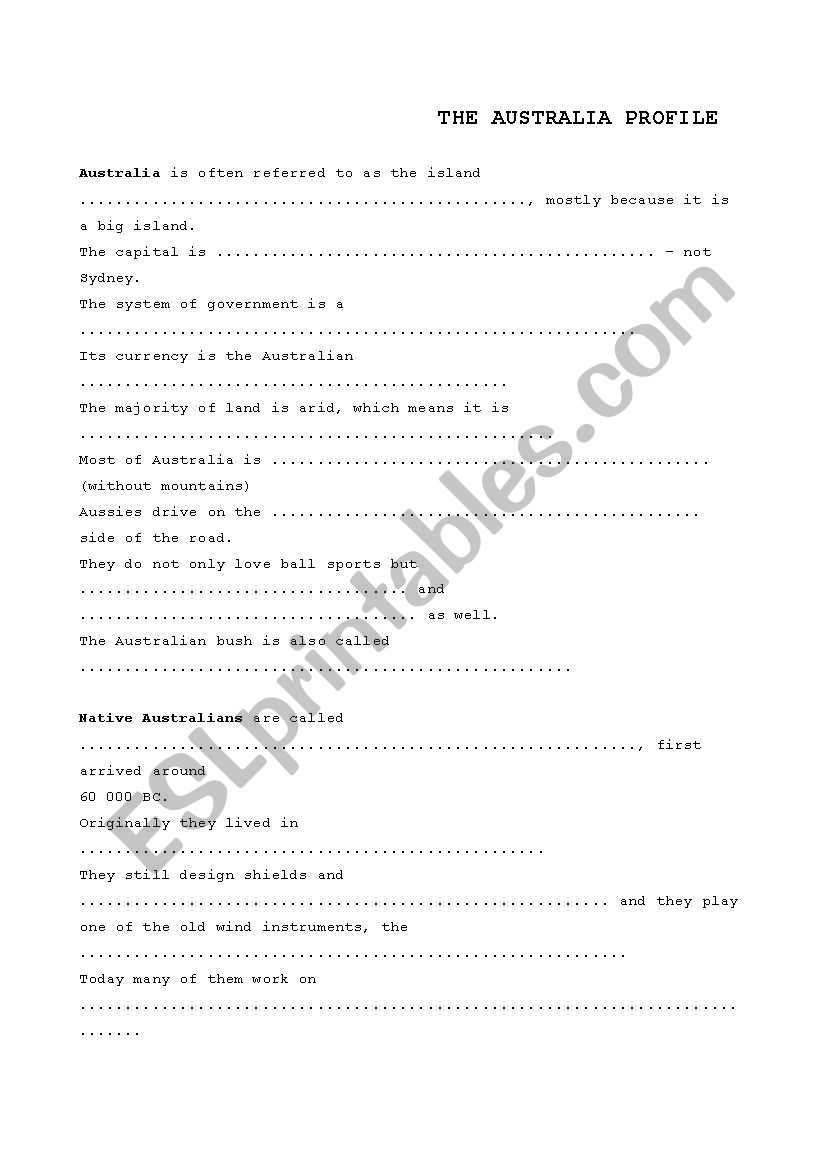 THE AUSTRALIA PROFILE worksheet