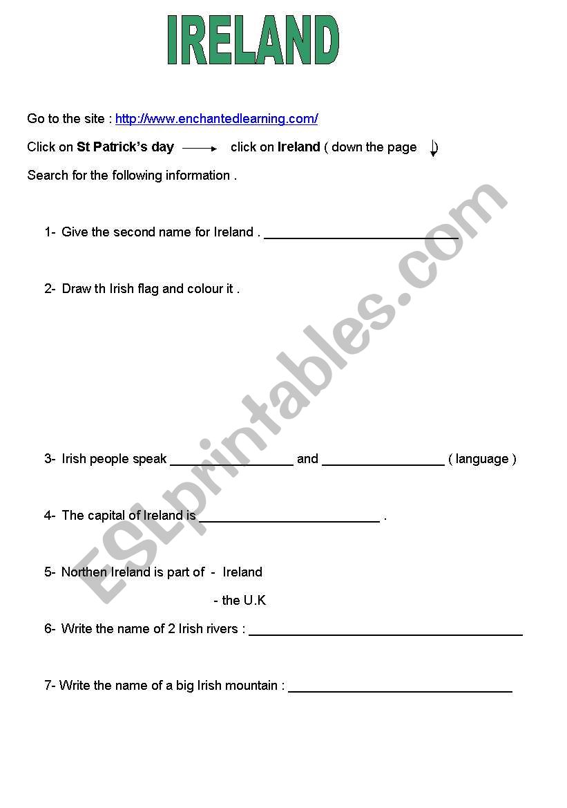 webquest on Ireland worksheet