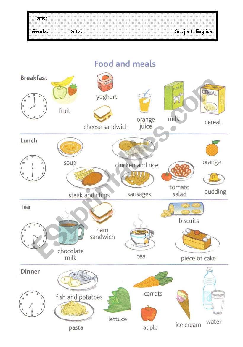 Food and Meals worksheet