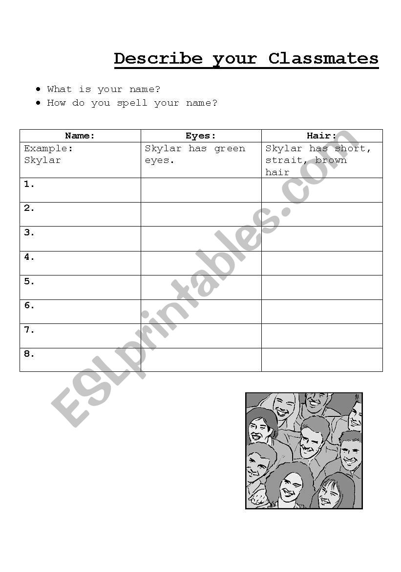 Describe your classmates worksheet