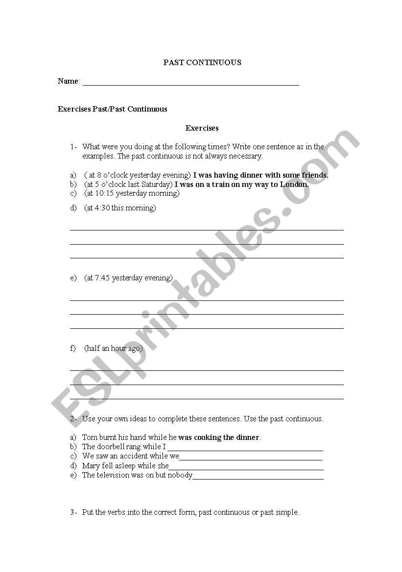 PAST CONTINUOUS worksheet