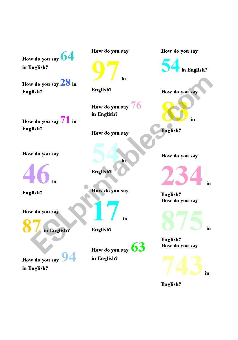 The Number Quiz / 2 pages worksheet