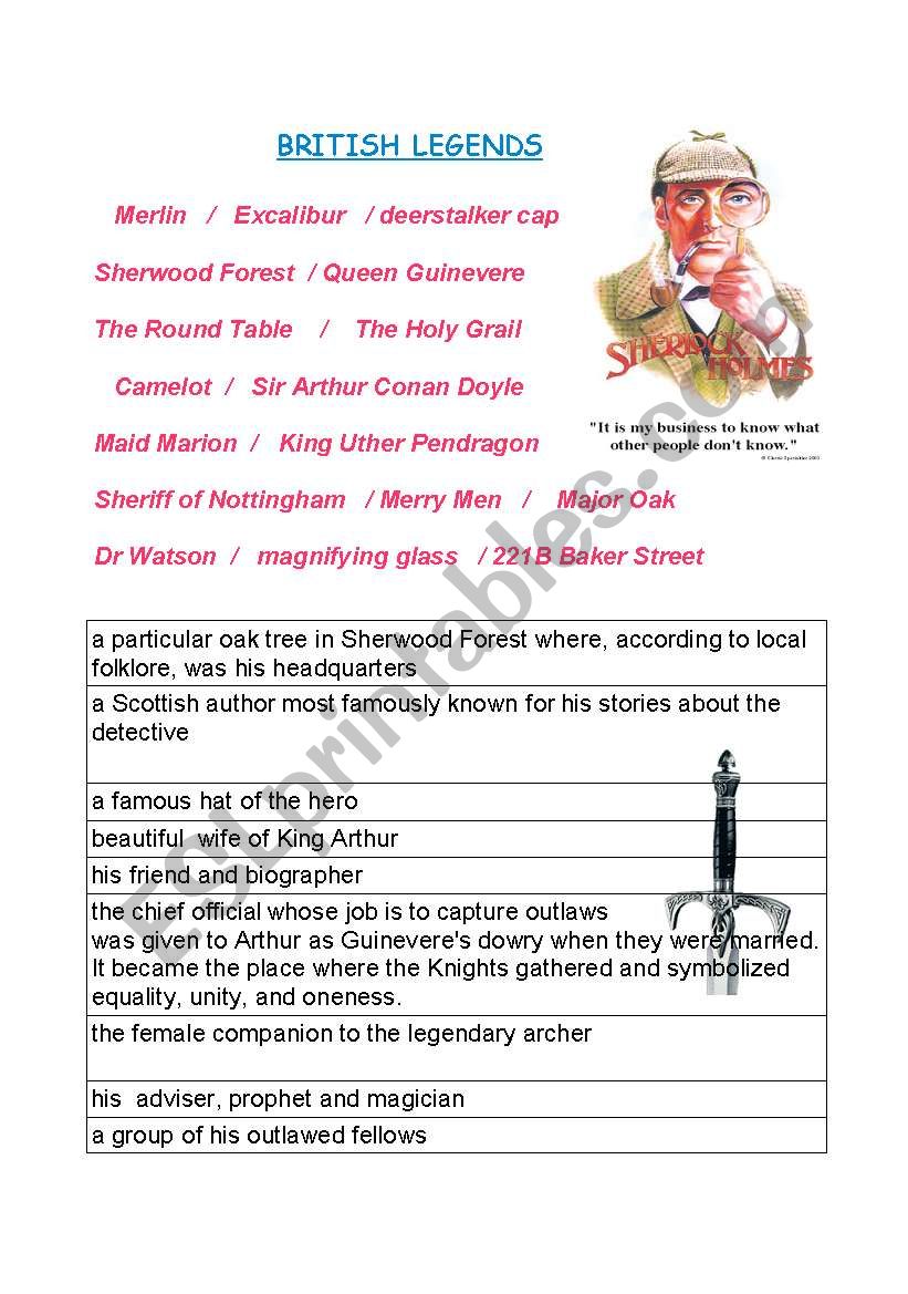 British Legends worksheet