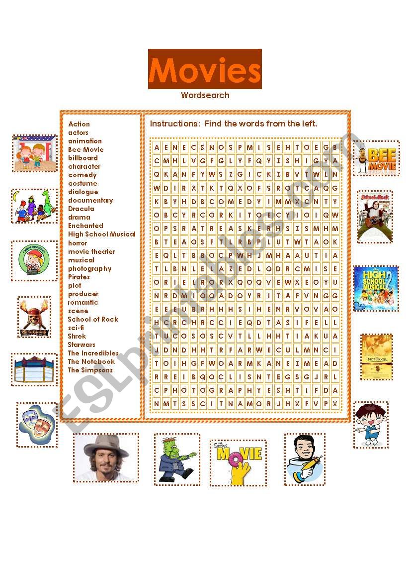 Movies vocabulary worksheet