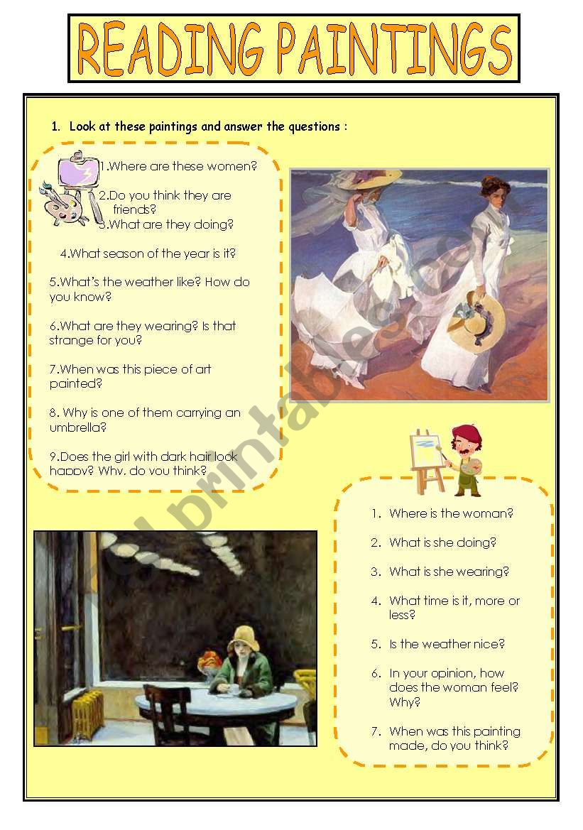 Reading paintings worksheet