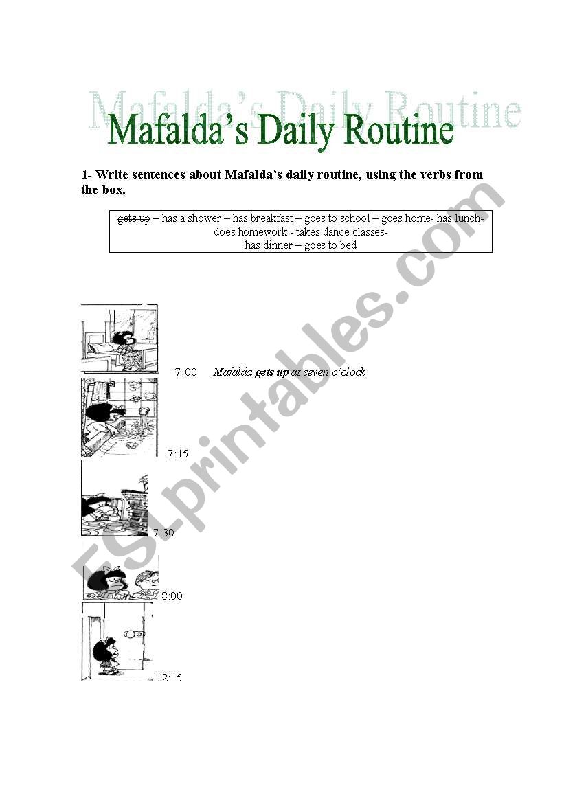 Mafalda´s Daily Routine - ESL worksheet by meri84