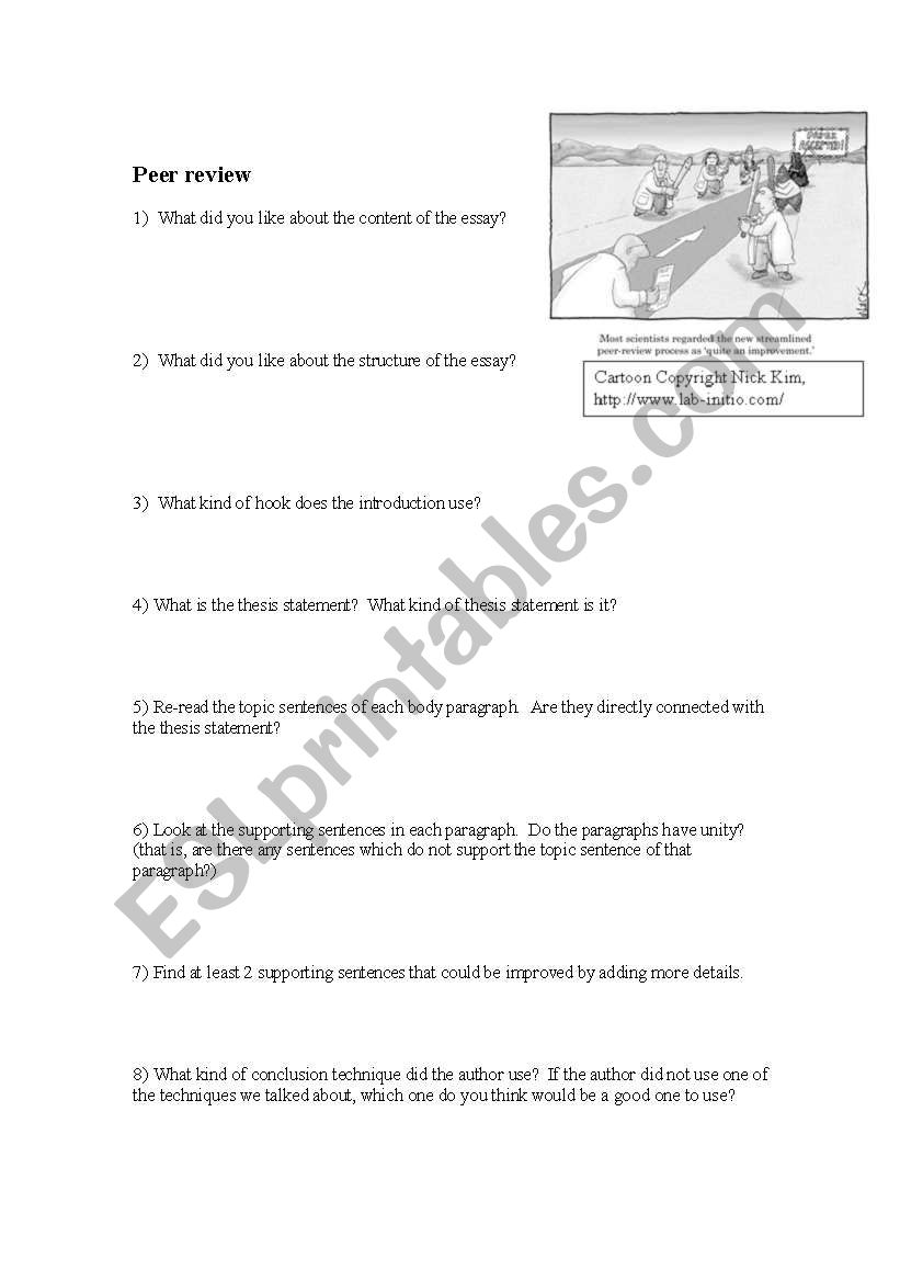 Simple peer review for essays worksheet