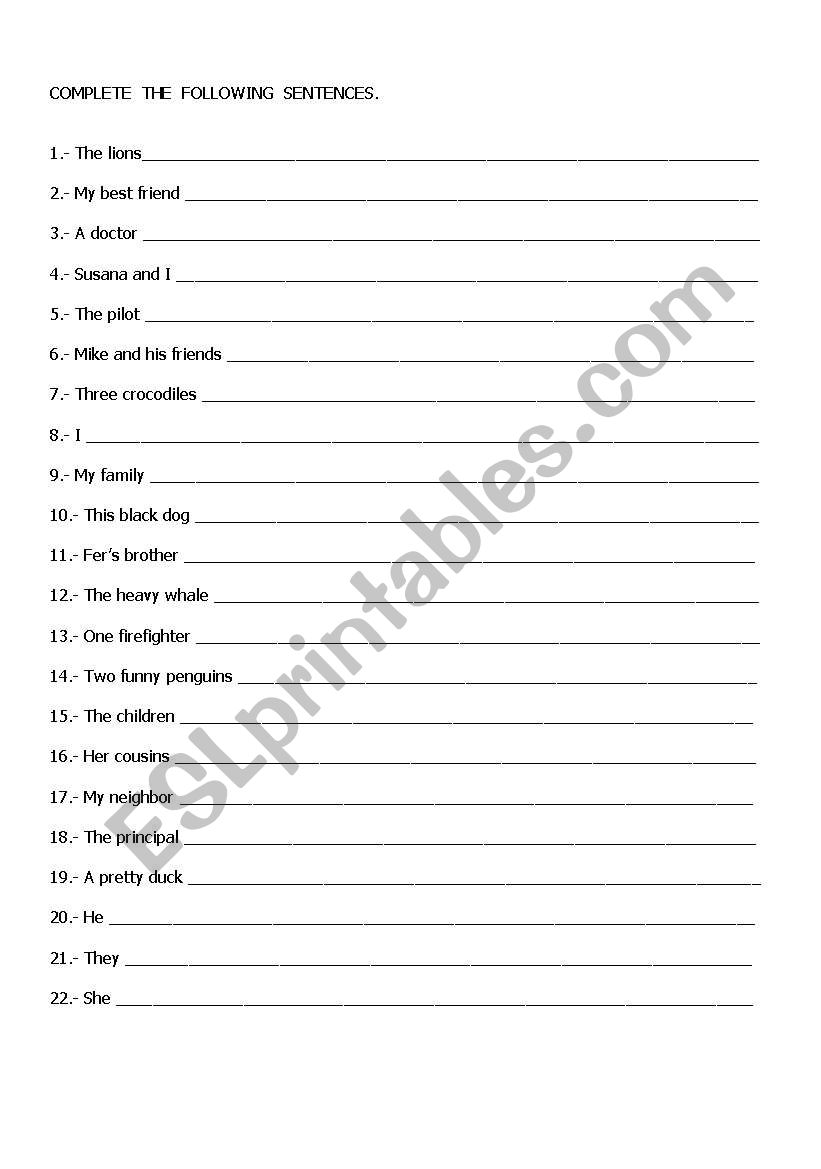 Complete Sentences worksheet