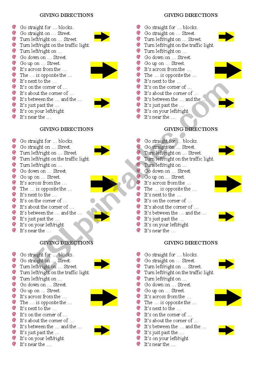 giving directions worksheet