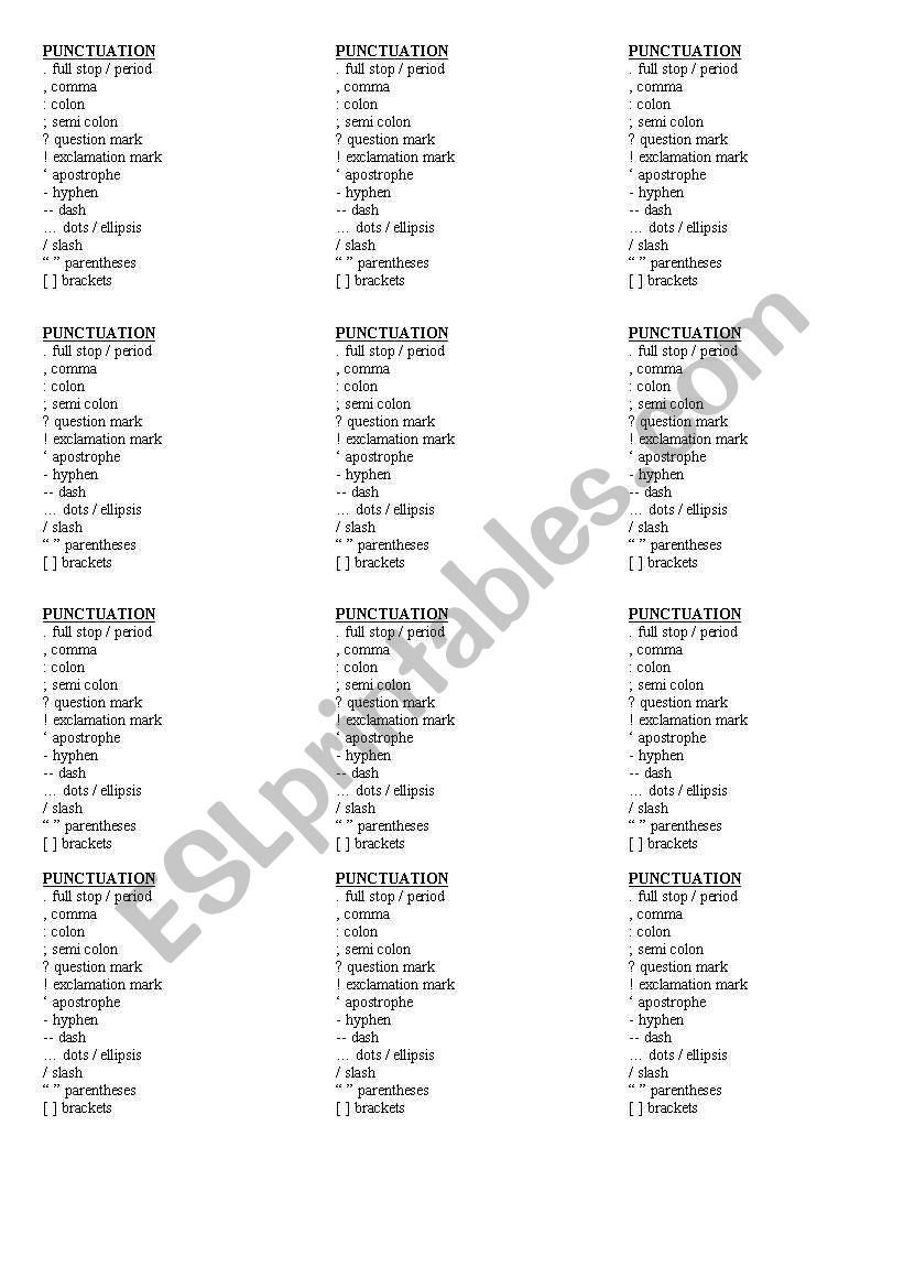 PUNCTUATION worksheet