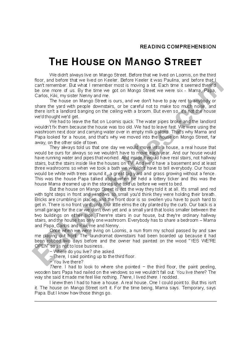 The House on Mango Street worksheet
