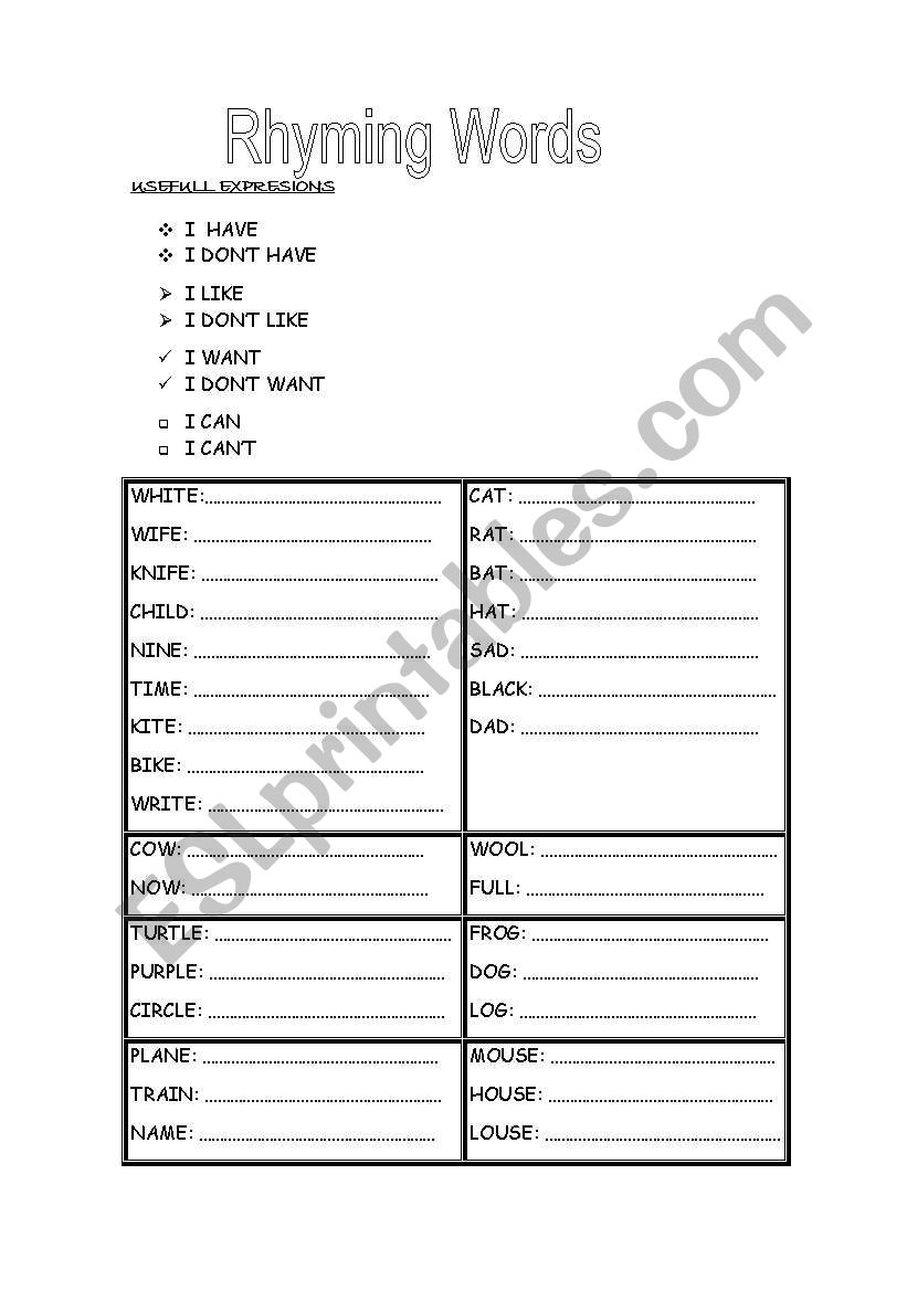 Rhyming words worksheet