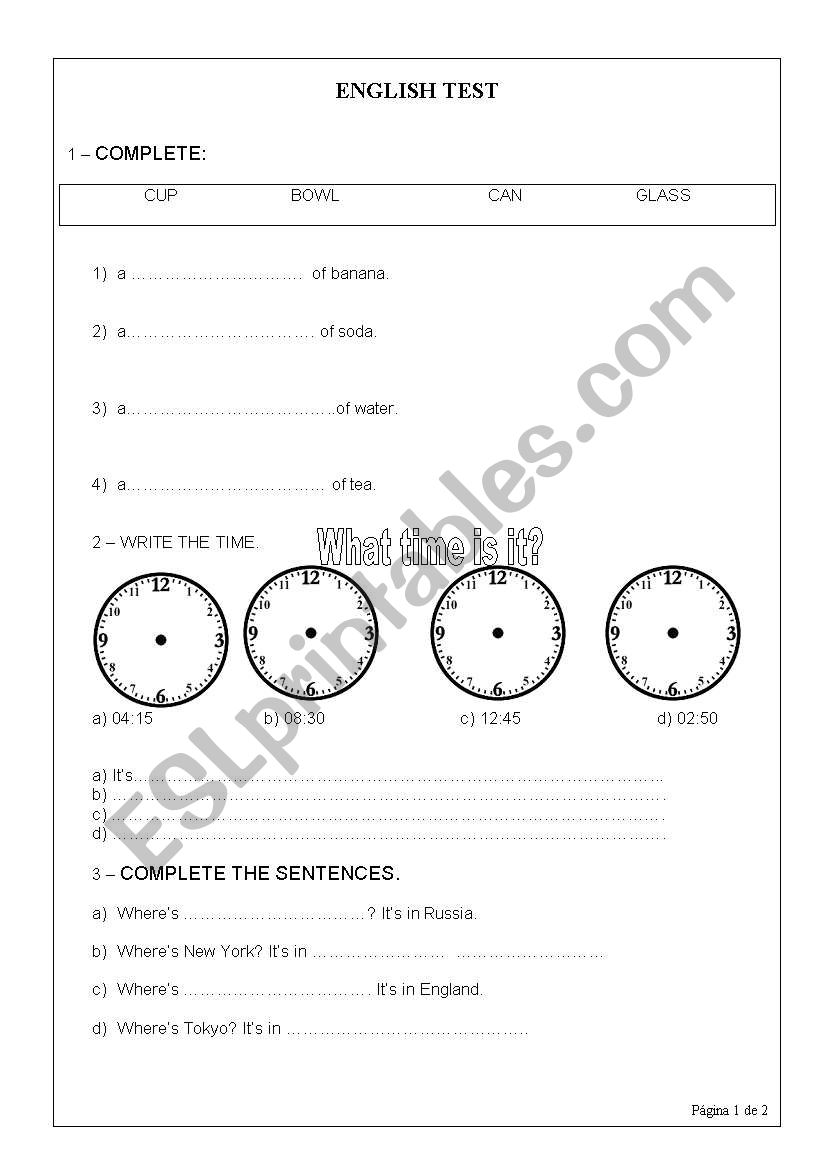 English Test - 4th. Grade worksheet