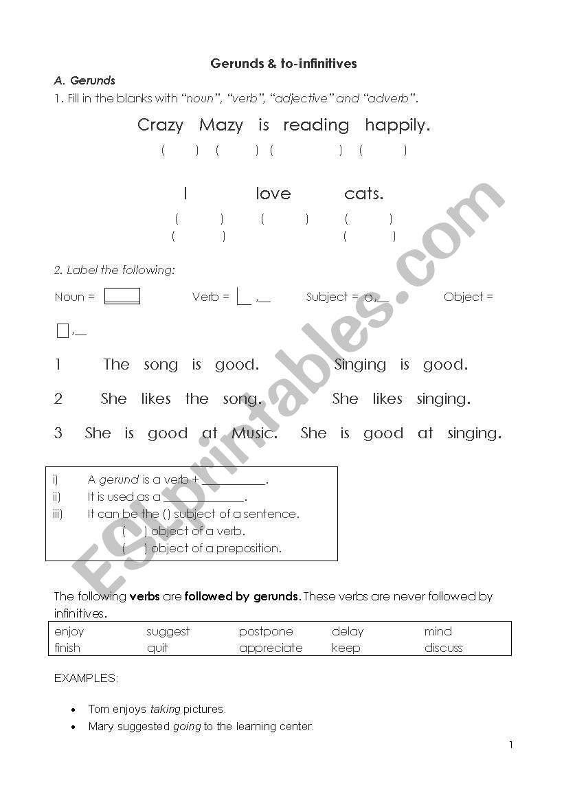 Gerunds & to-infinitives worksheet