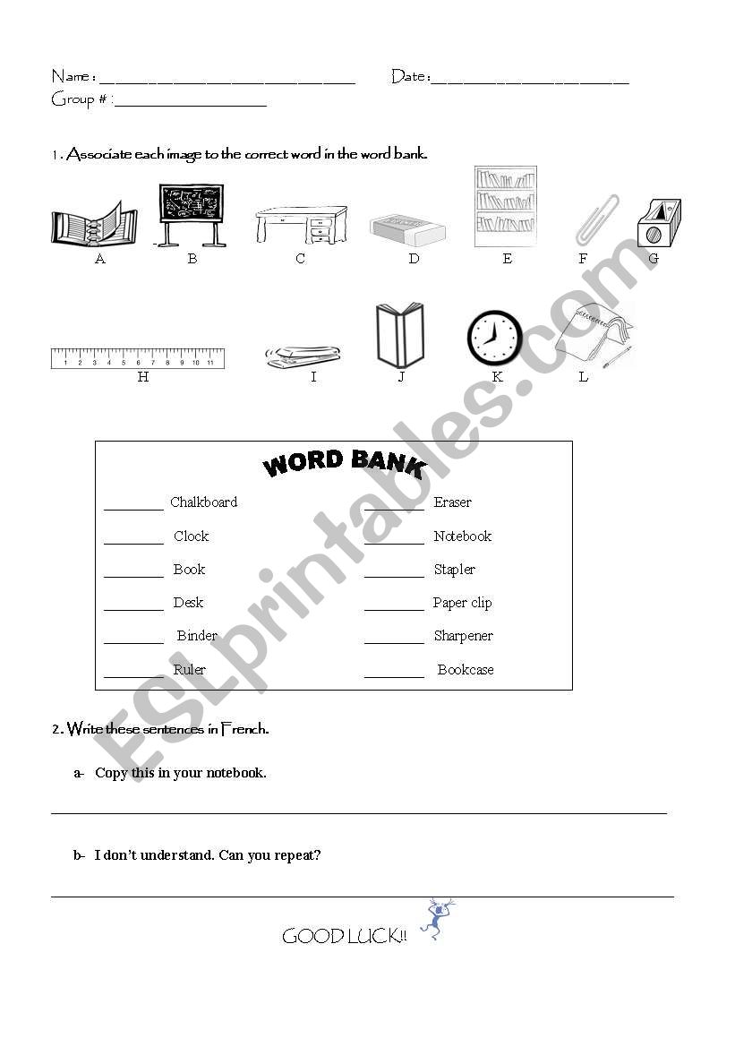 classroom objects and expressions