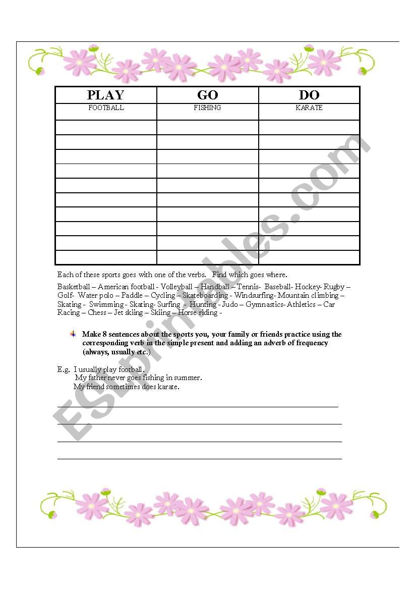 Sports  worksheet