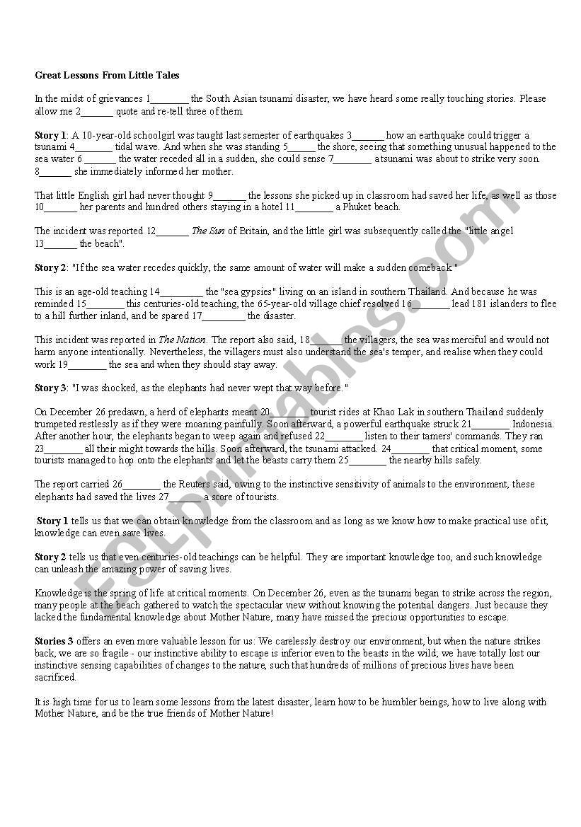 worksheet for reading(news article)