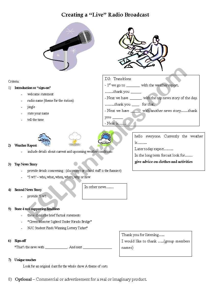 Creating a Radio Broadcast worksheet