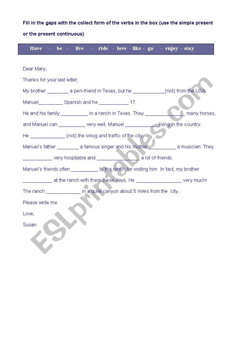 Fill in the gaps - exercise worksheet