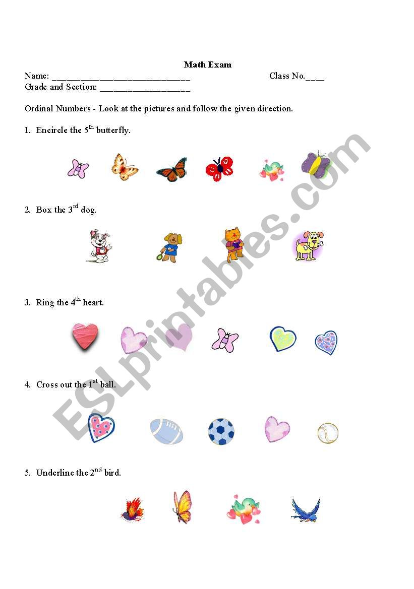 Ordinal Numbers - with Distracters