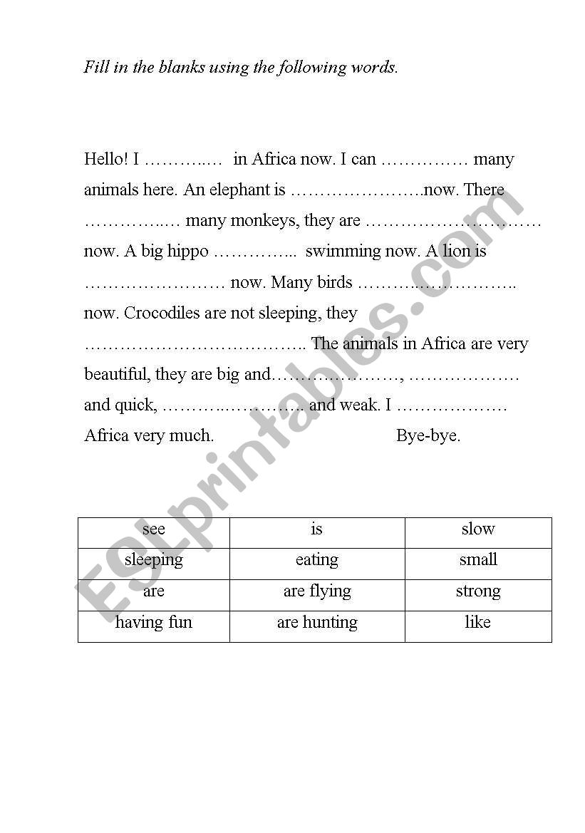A letter from Africa worksheet