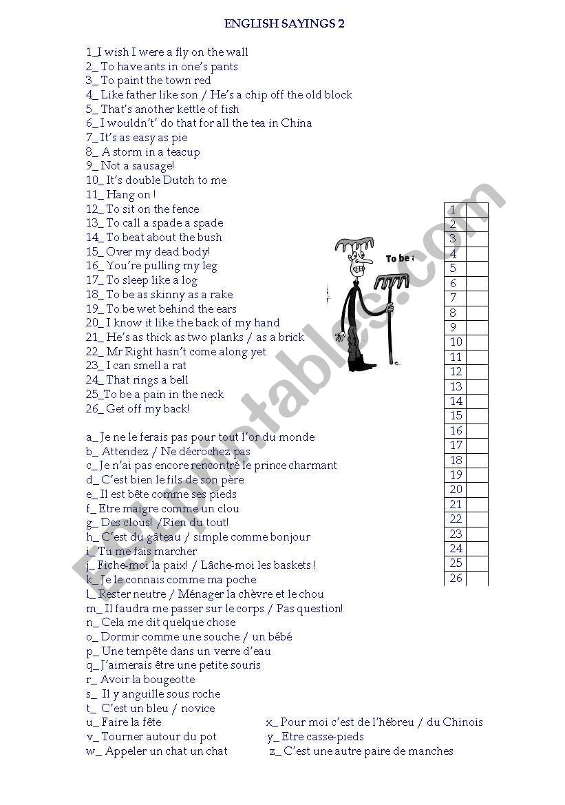 Sayings 3 worksheet