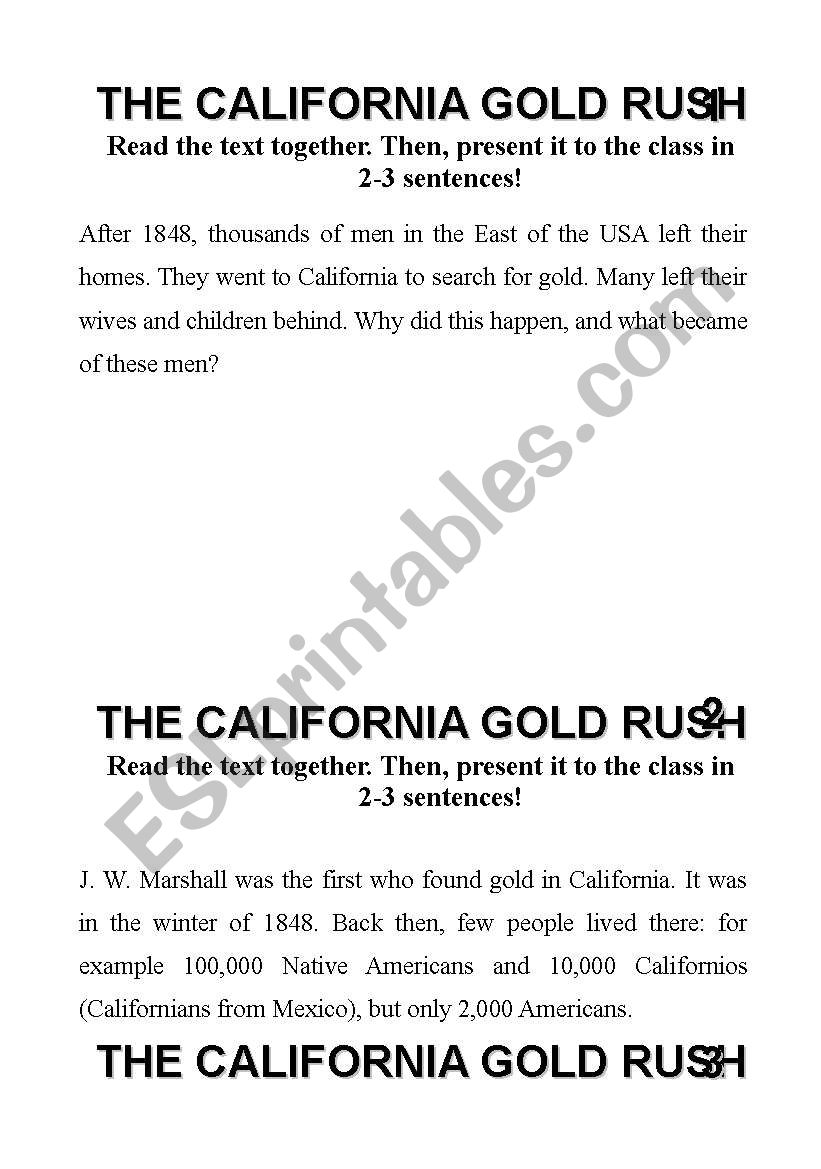 Group Work California Gold Rush