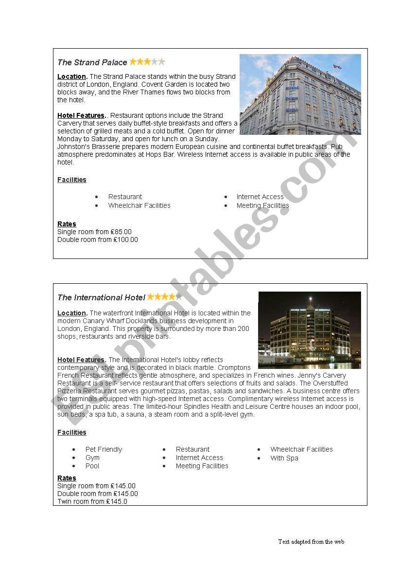 Hotel information worksheet