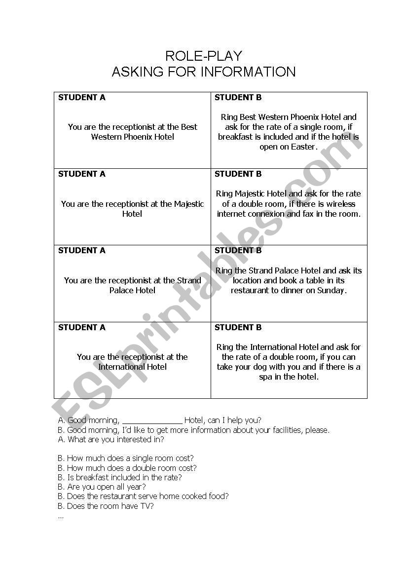 Asking for information worksheet