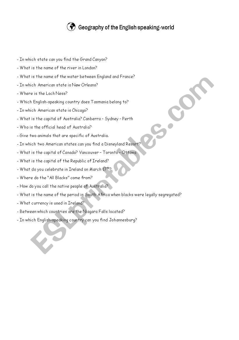 Trivial pursuit worksheet