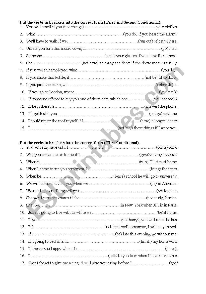 First and Second Conditional worksheet