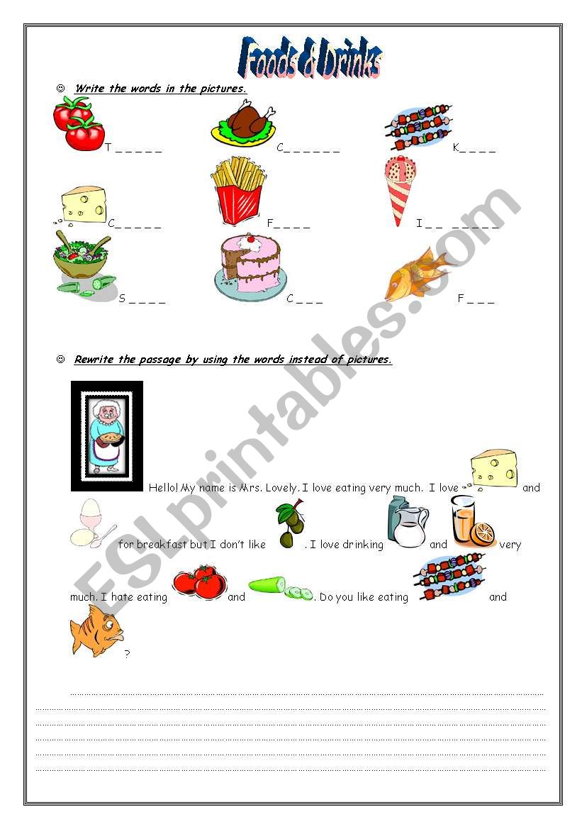 foods & drinks  worksheet