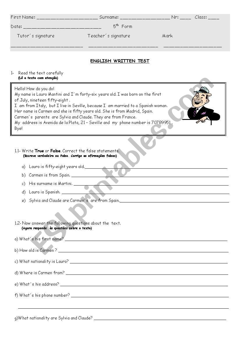 ENGLISH TEST worksheet