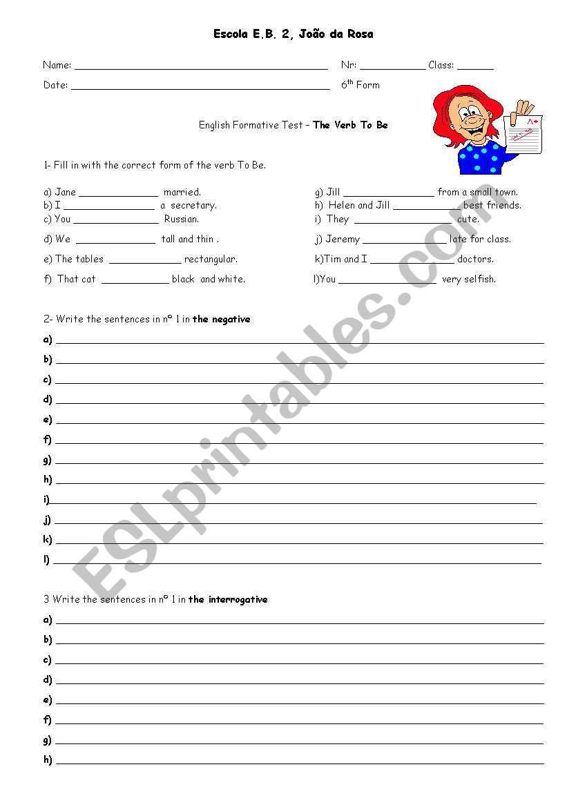 The Verb to Be - test worksheet