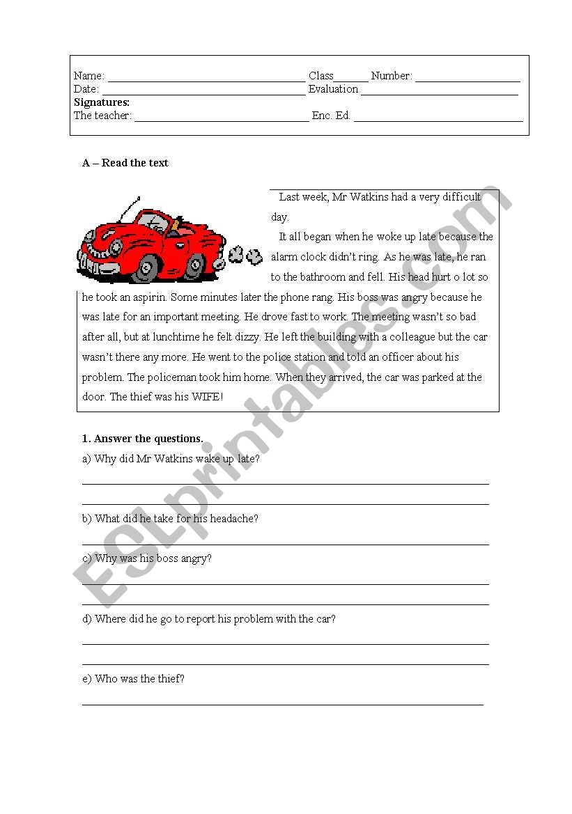 testes worksheet