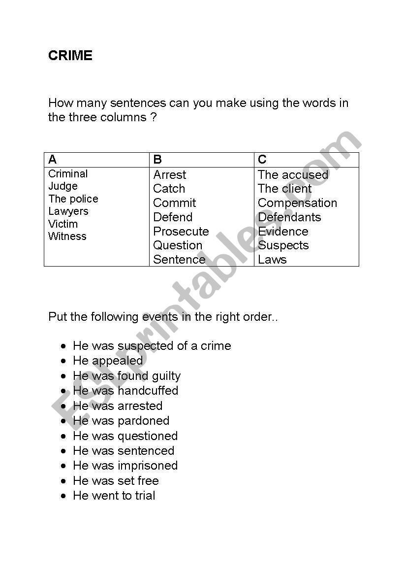 crime vocab/passives worksheet