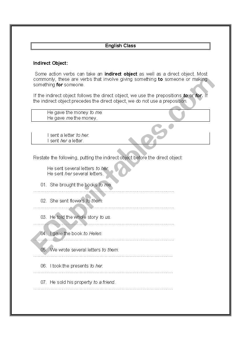 Indirect Object worksheet