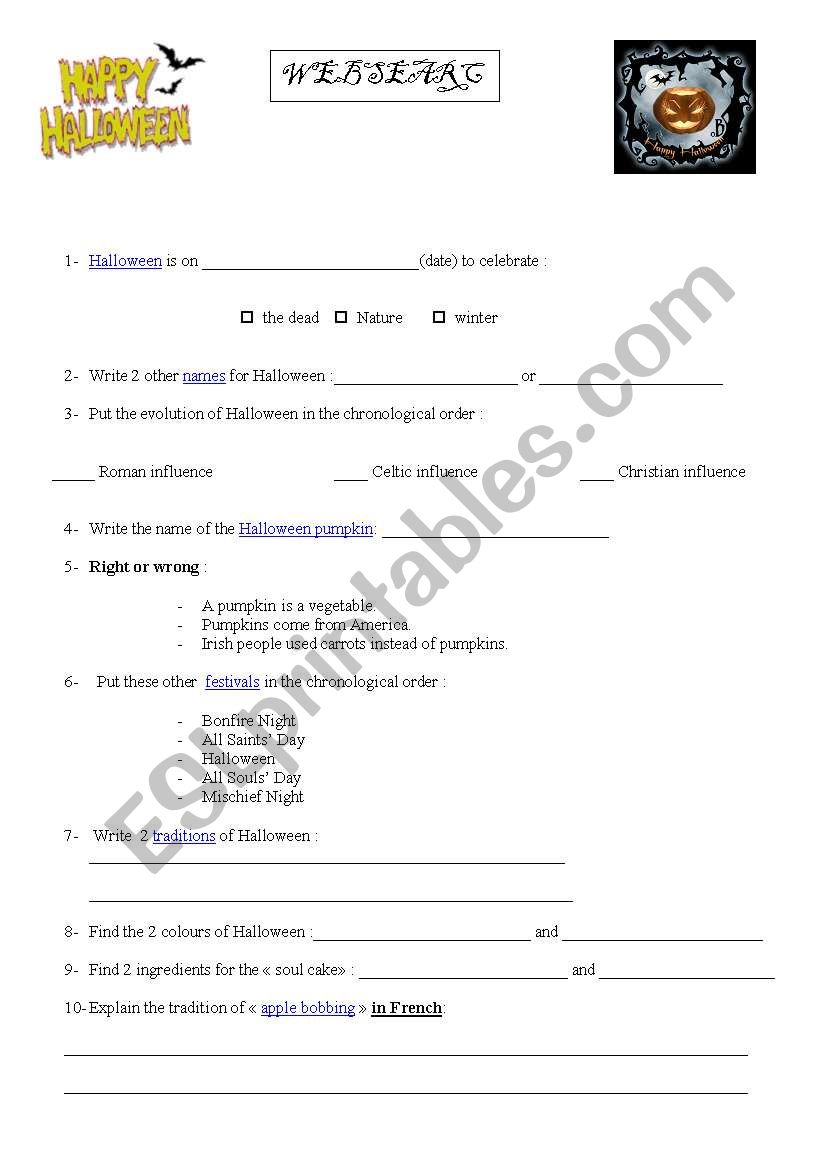 HALLOWEEN WEBQUEST worksheet