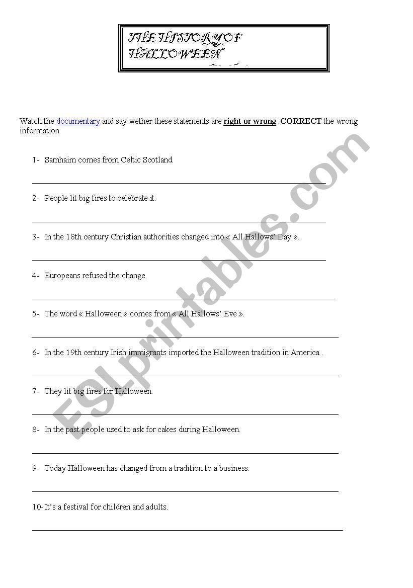 A VIDEO ON HALLOWEEN worksheet