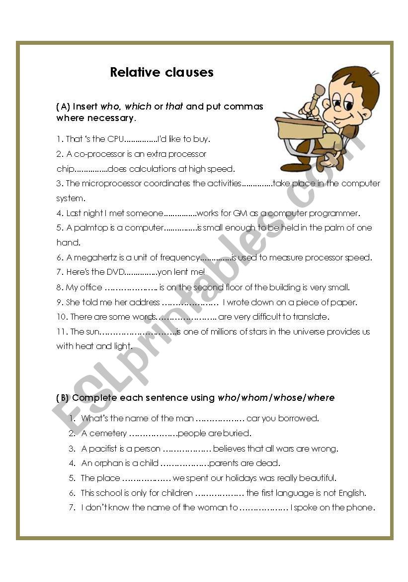 Relative clauses worksheet