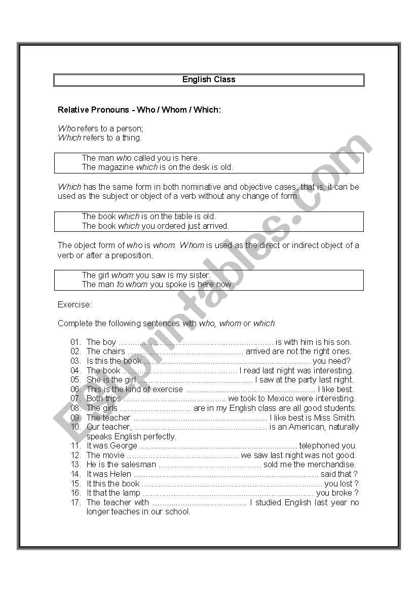 Relative Pronouns - Who / Whom / Which