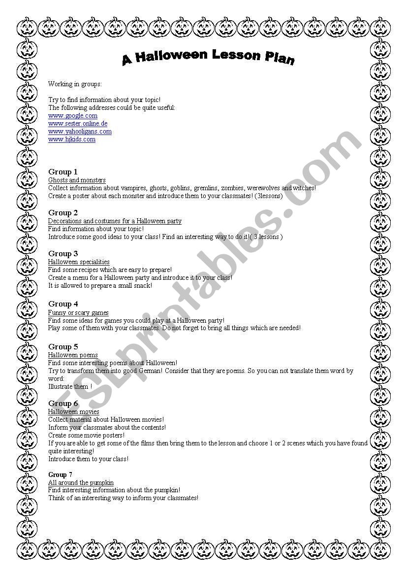 Halloween Lesson Plan worksheet