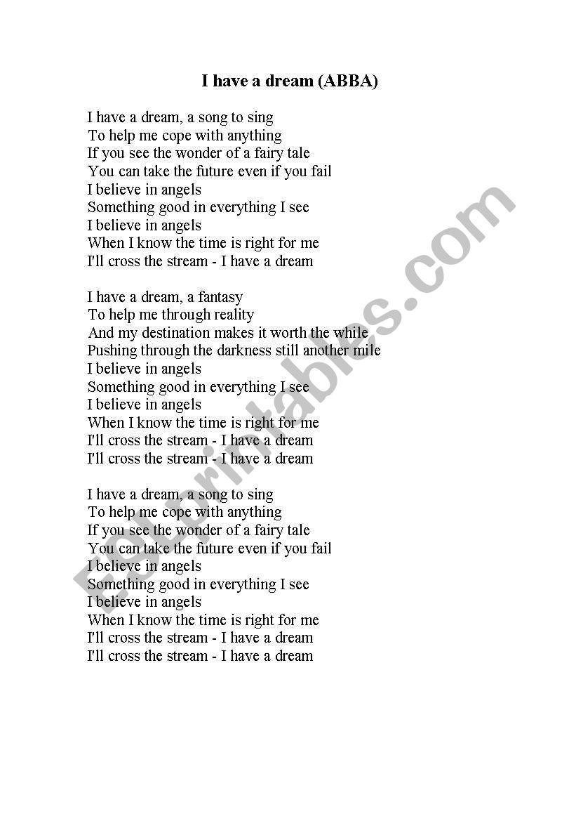 English worksheets I have a dream