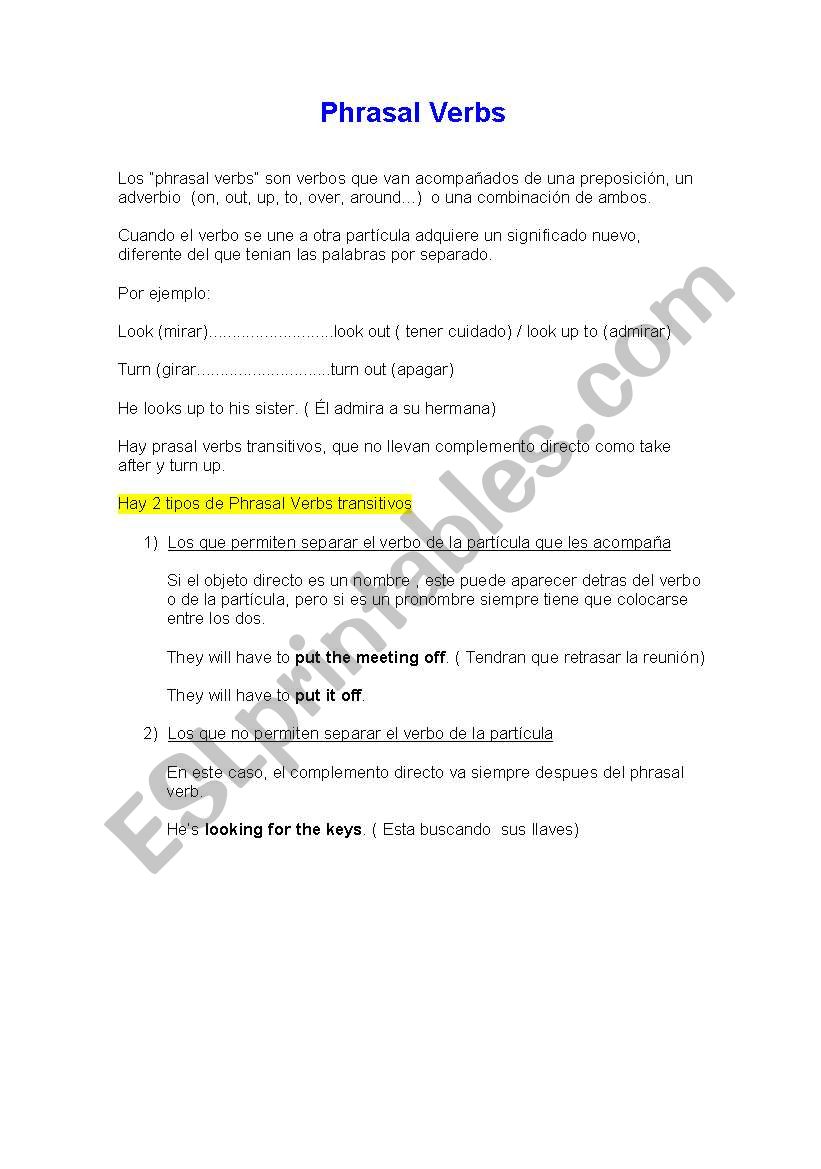 PHRASAL VERBS worksheet