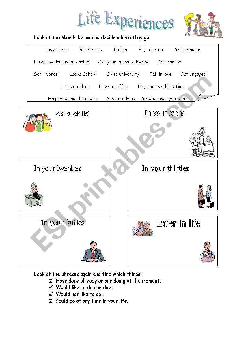 Life Experiences worksheet