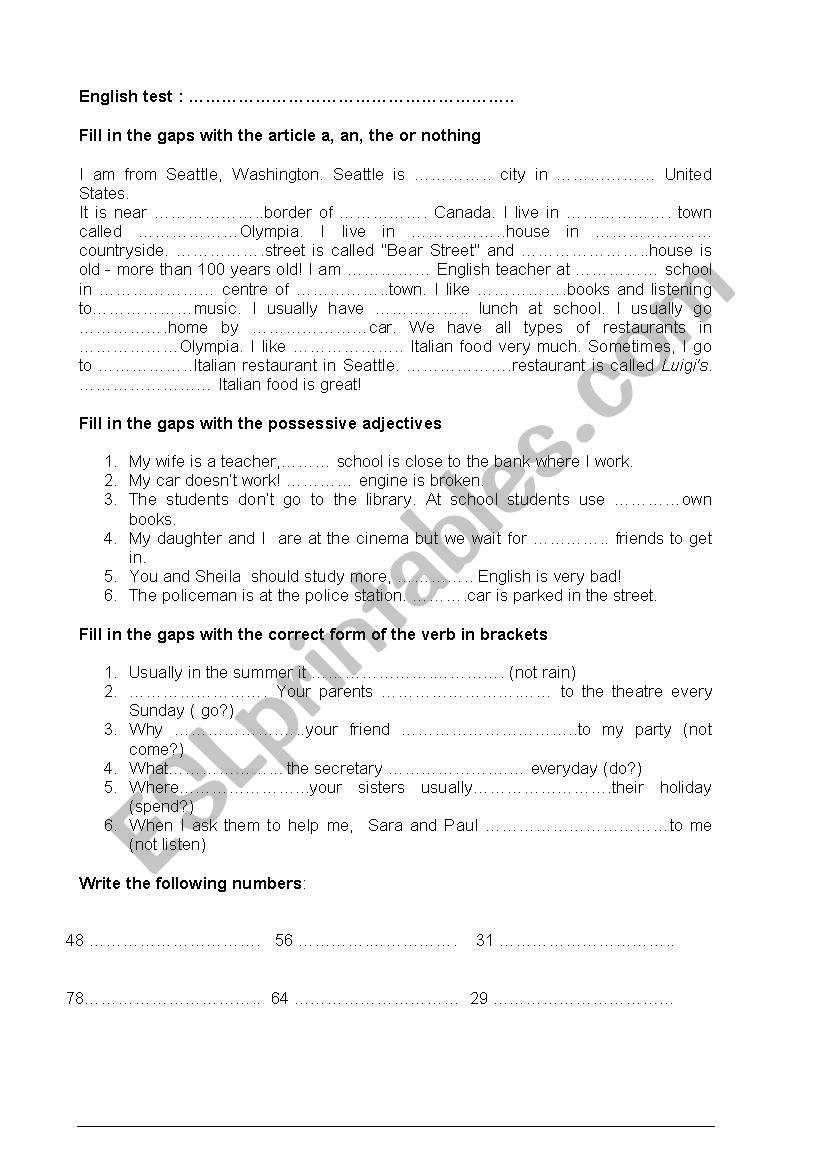 test - basic English worksheet