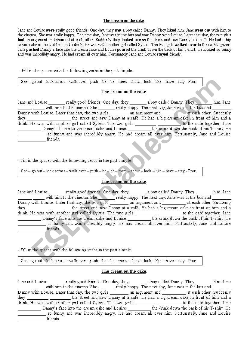 The cream on tne cake worksheet