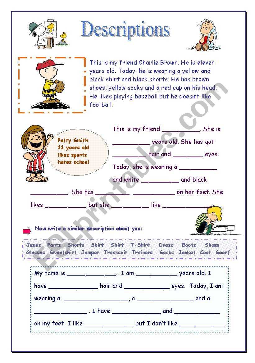 Descriptions worksheet